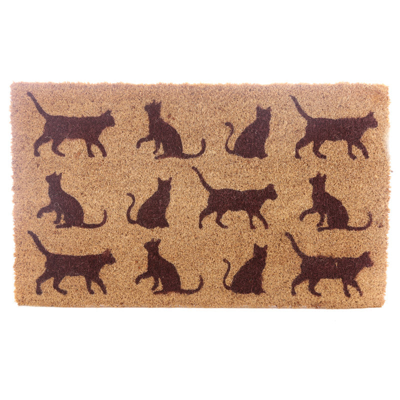 Katten deurmat kokos met bruine katten silhouetten