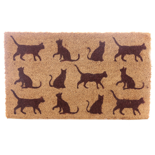 Katten deurmat kokos met bruine katten silhouetten