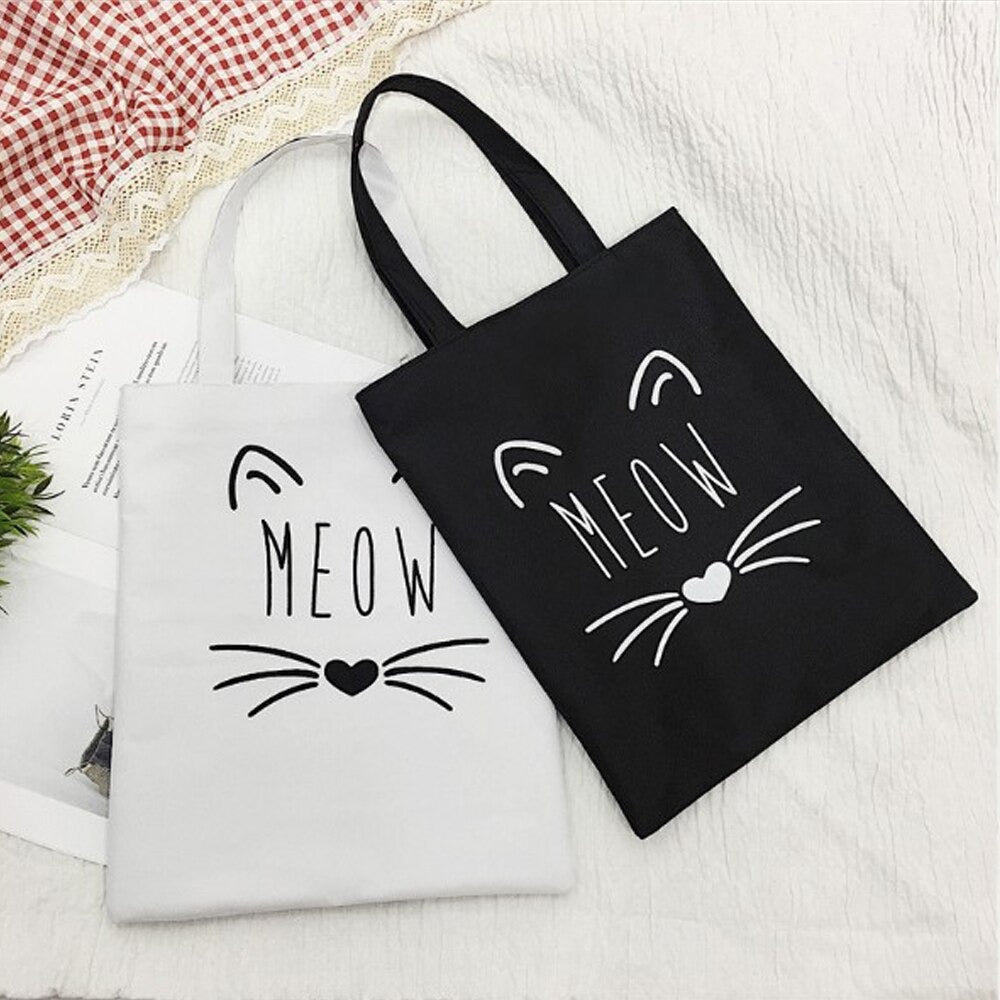 The Happy Cat Shop | Katten katoenen draagtas "Meow" | Zwart