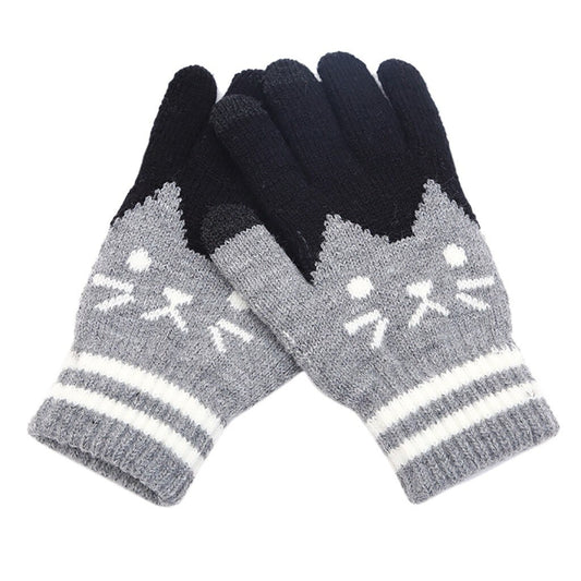 The Happy Cat Shop | Katten handschoenen | Touchscreen grijs met zwart