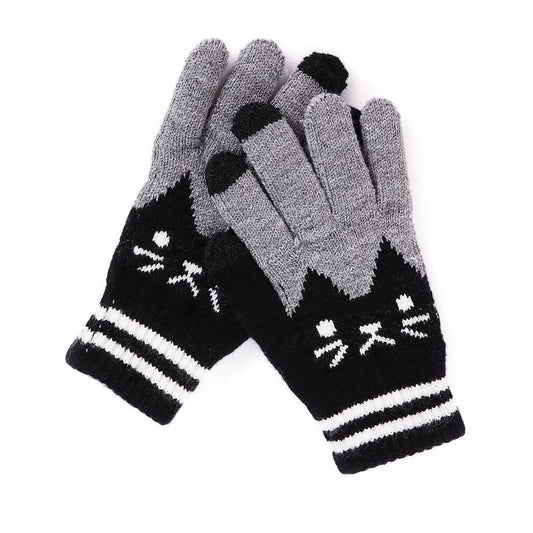 The Happy Cat Shop | Katten handschoenen | Touchscreen grijs met zwartKatten handschoenen touchscreen | Zwart met grijs