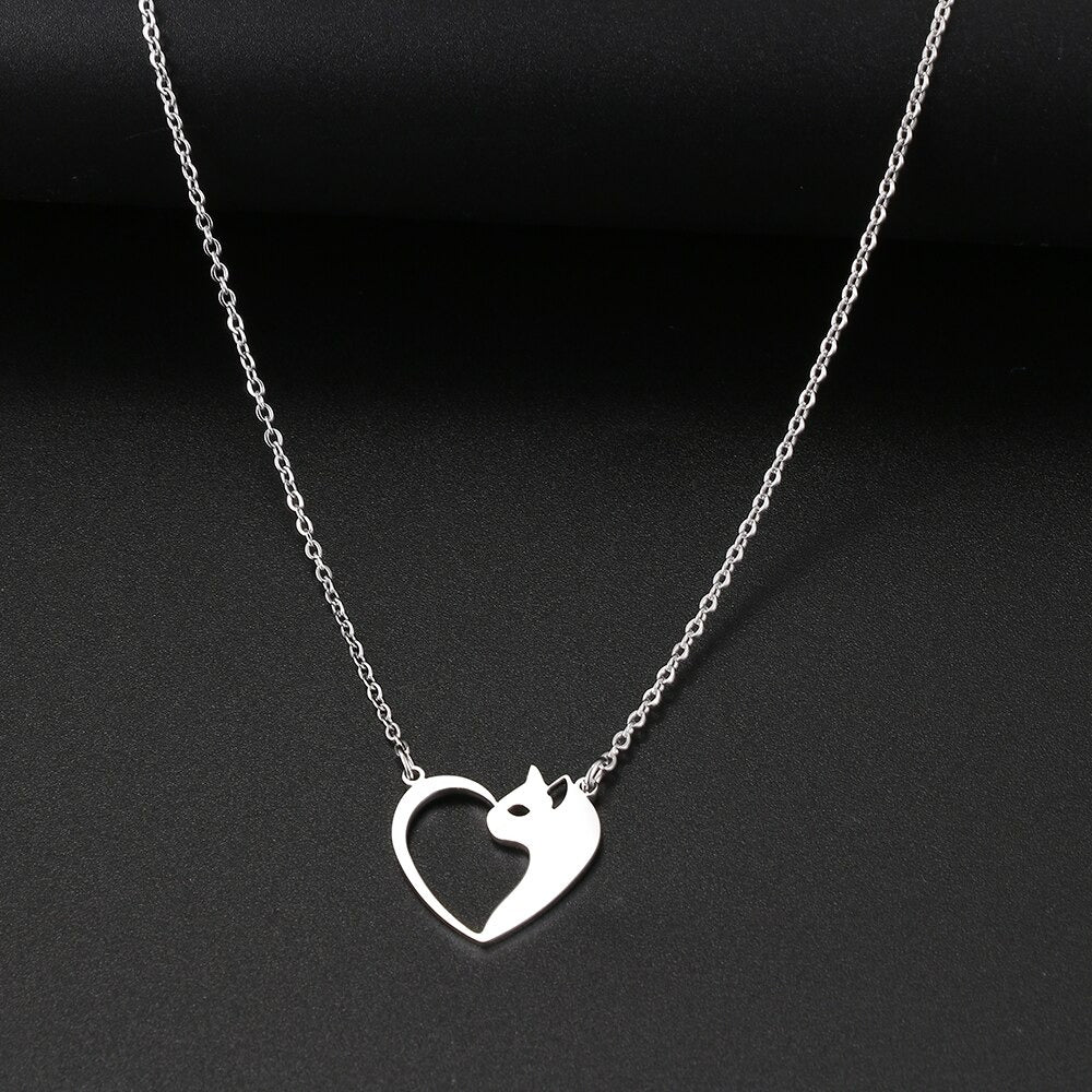 Ketting kat met half hartje zilver "Thira"