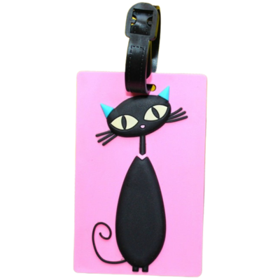 Kofferlabel roze "Zwarte poes"