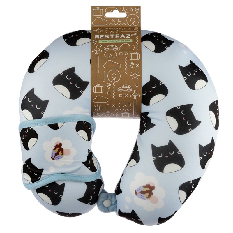 Katten reiskussen & slaapmasker set | Lichtblauw