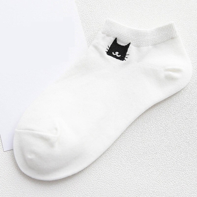 Sneakersokken wit met zwarte kattenkop