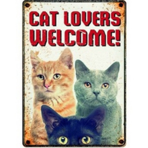 Waakbord blik "Cat Lovers Welcome" 21X15 CM