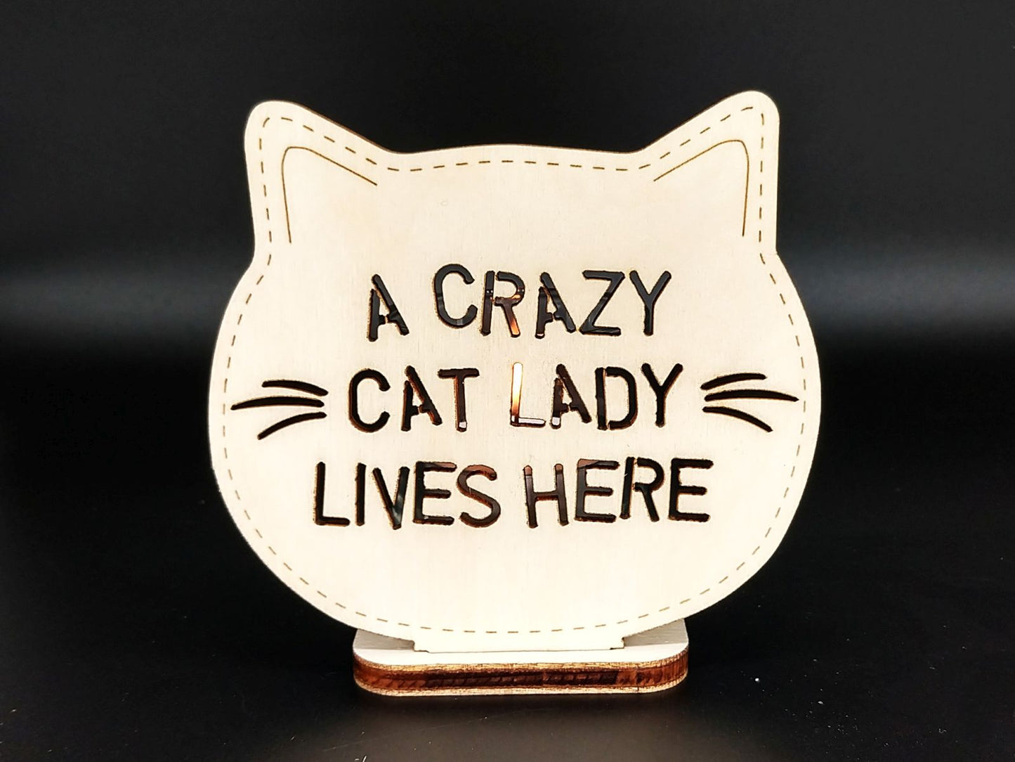 Waxinelichthouder met glaasje "A crazy cat lady lives here"