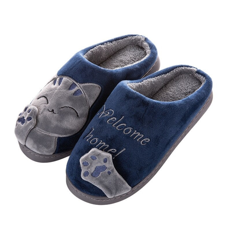 The Happy Cat Shop | Katten pantoffels met antislip zolen | Blauw
