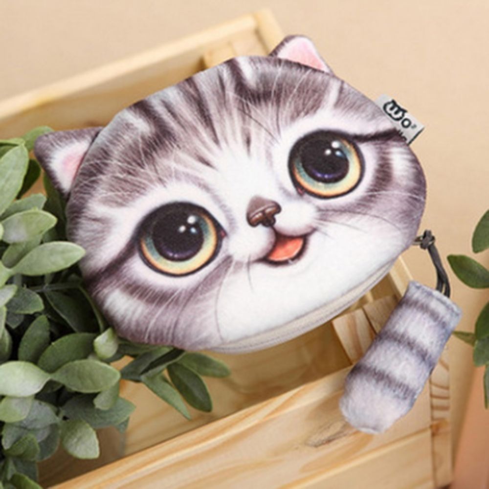Portemonnee 3D kattenkop met pluizig katten staartje