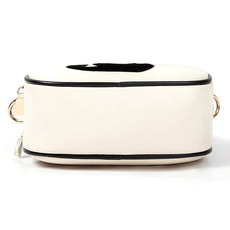 Schoudertasje half rond met pluche kat en bal | Wit