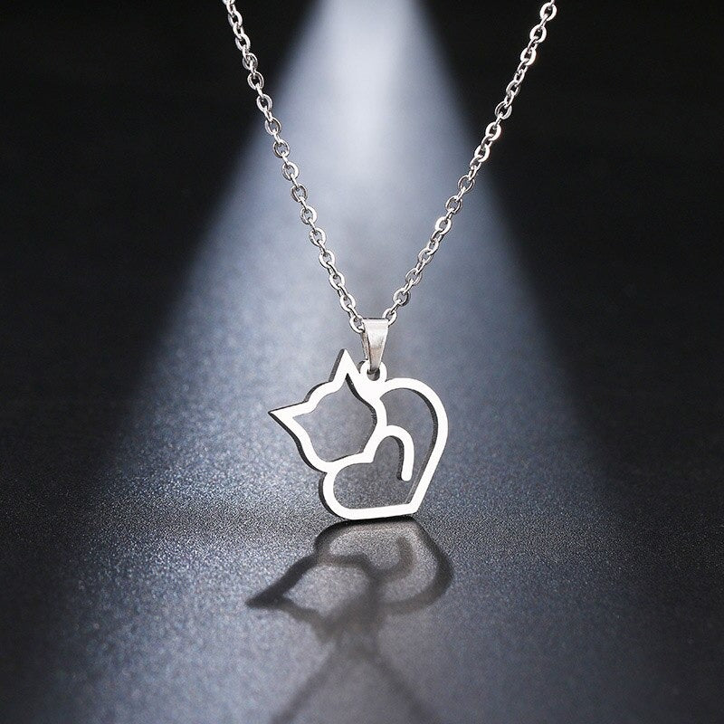 Cadeaukaart zwart-wit met katten ketting "I love my cat"