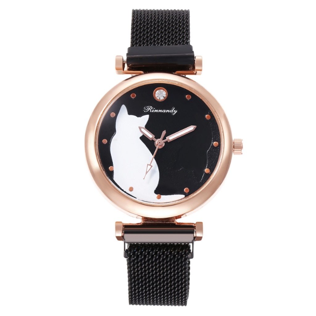 Katten horloge magneetsluiting zwart