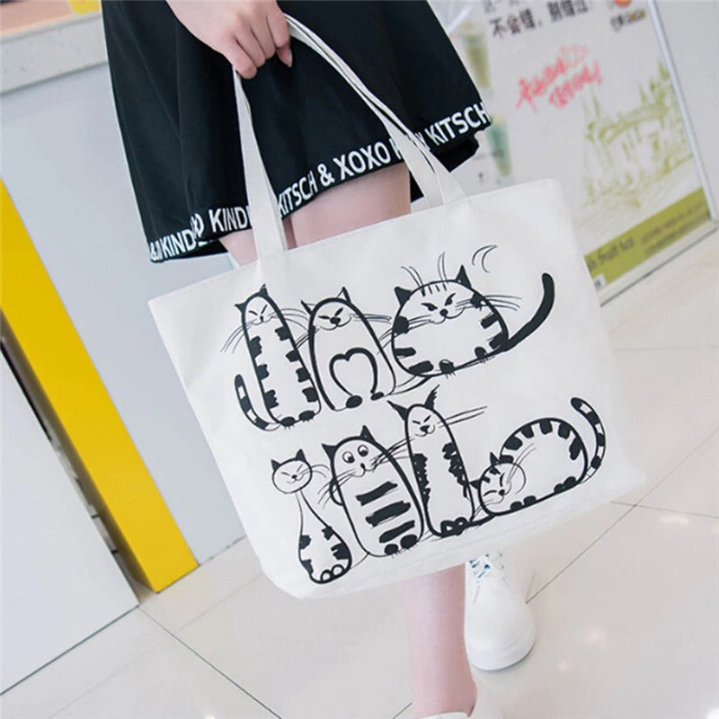 Katten strandtas / shopper | Wit