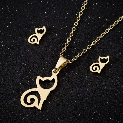 The Happy Catshop | Sieraden set "Dainty" | Goud | ketting & oorbellen