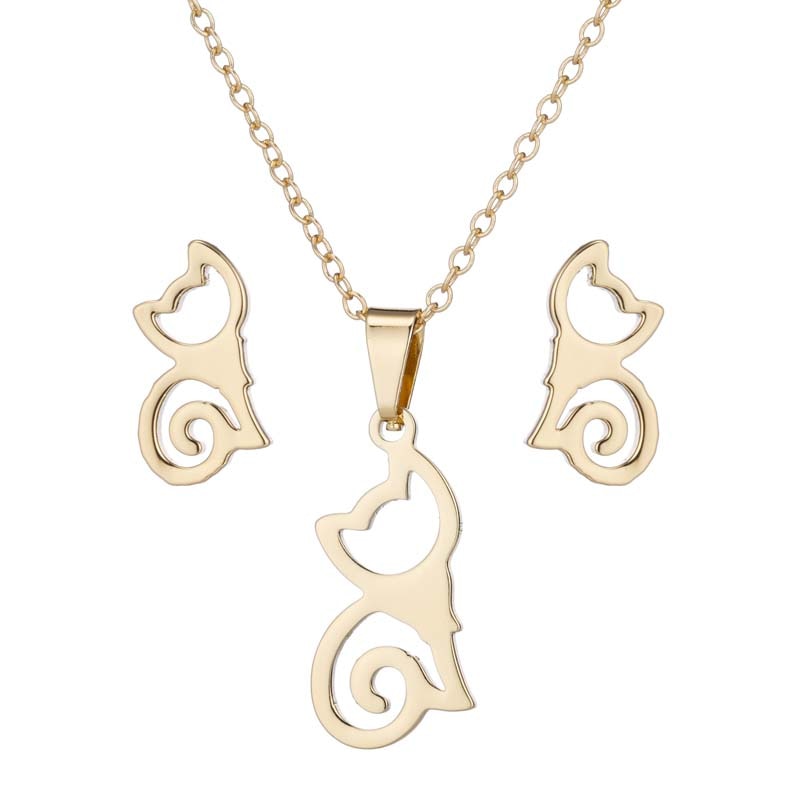 The Happy Catshop | Sieraden set "Dainty" | Goud | ketting & oorbellen