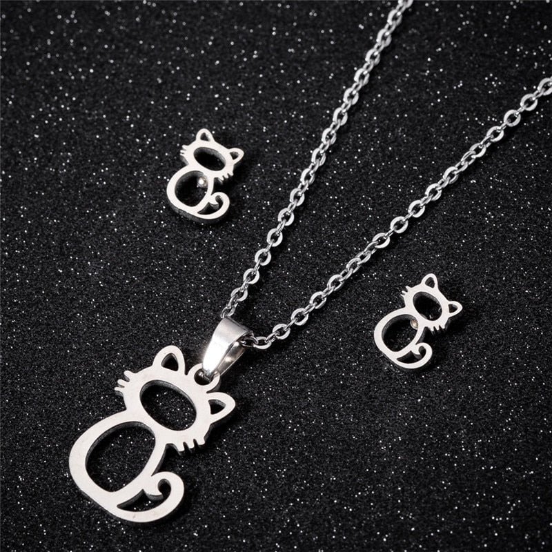 The Happy Catshop | Sieraden set "Tender" | Zilver | ketting & oorbellen