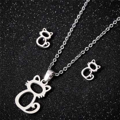 The Happy Catshop | Sieraden set "Tender" | Zilver | ketting & oorbellen