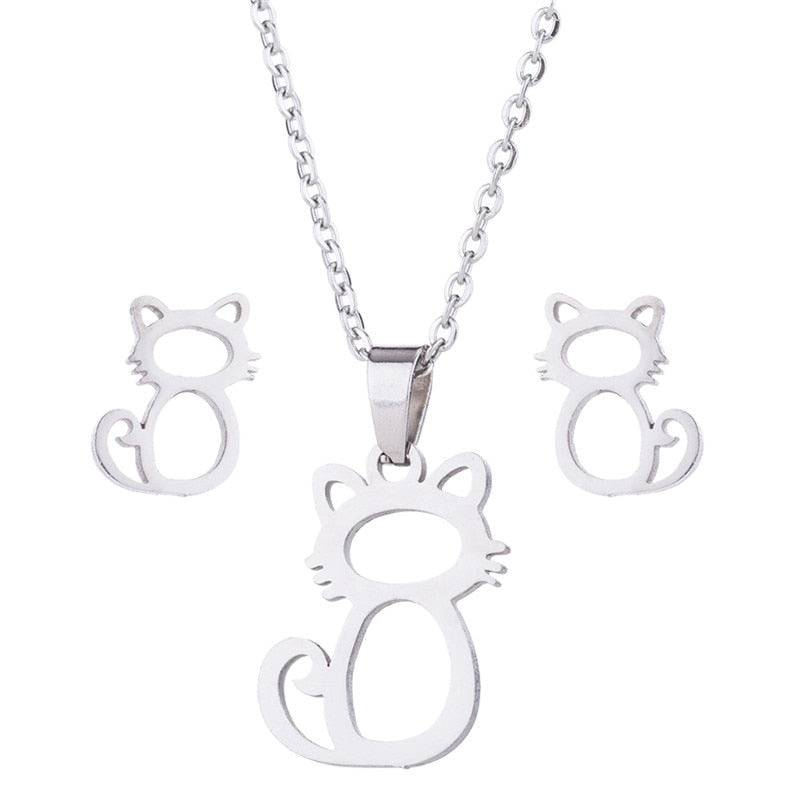 The Happy Catshop | Sieraden set "Tender" | Zilver | ketting & oorbellen