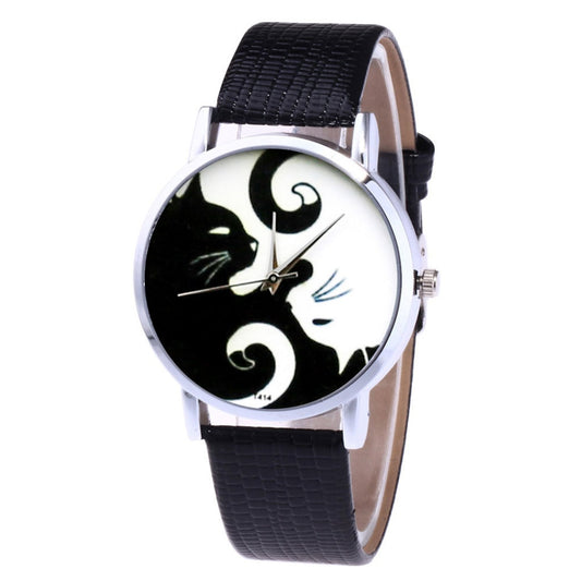 Katten horloge Yin Yang | Zwart