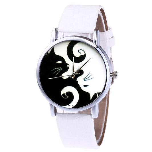 Katten horloge Yin Yang | Wit