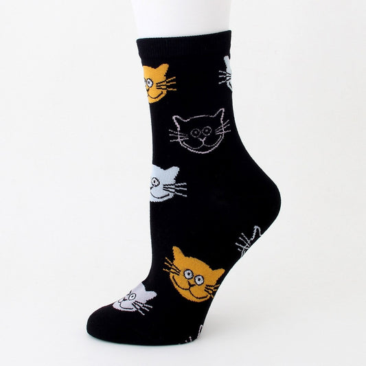Katten sokken zwart | wit en oranje kattenkoppen