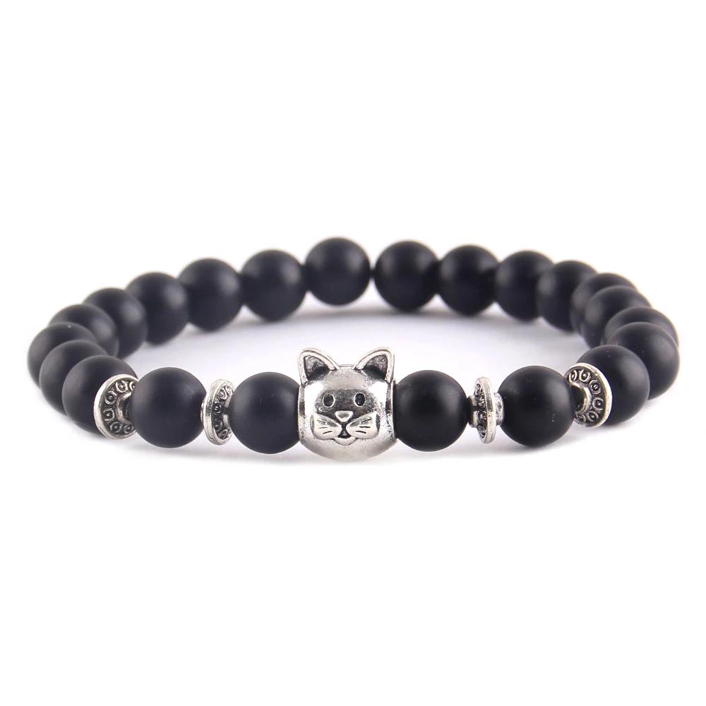 Kralen armband met kattenkop | Zwart mat