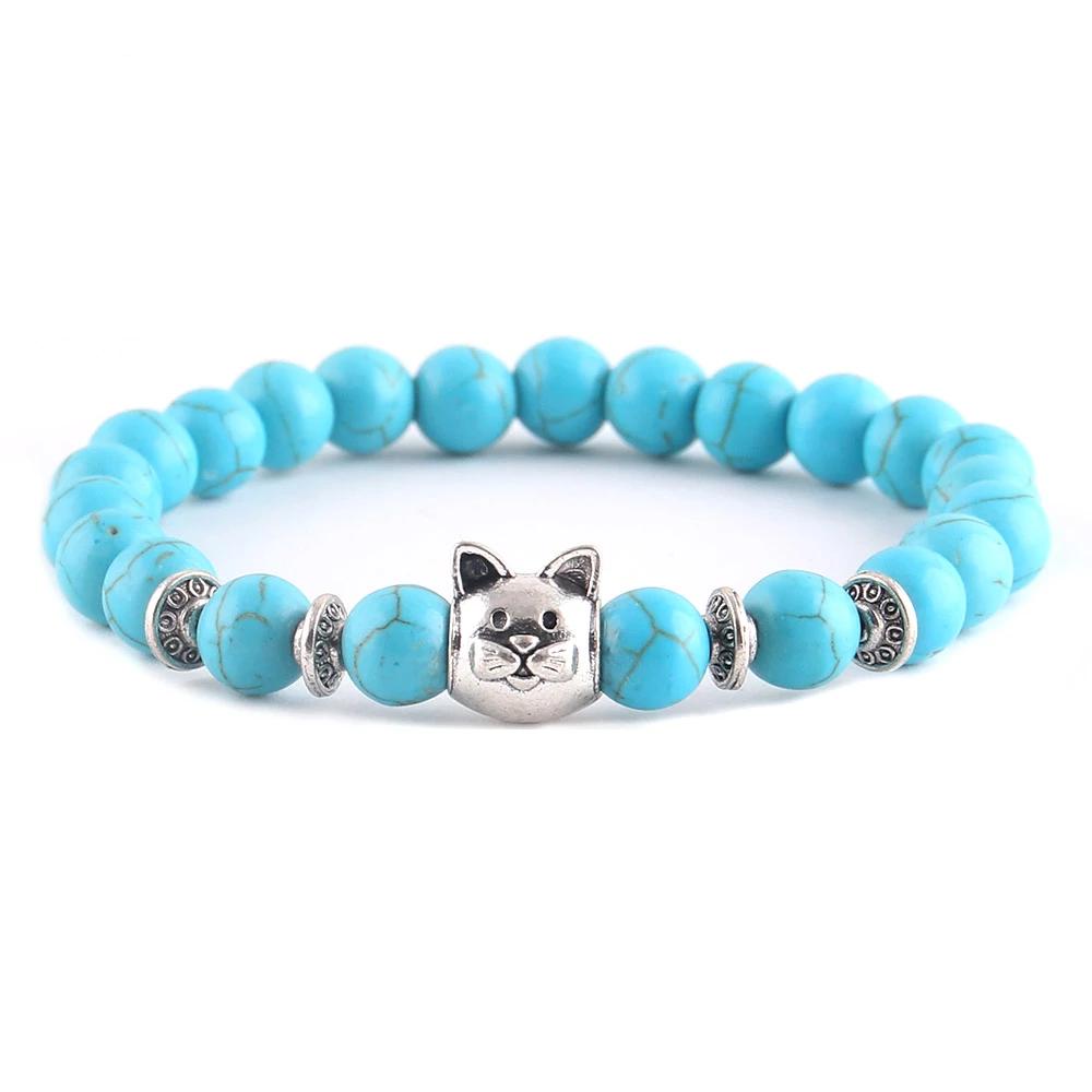 Kralen armband met kattenkop van natuurlijke kralen in Turquoise