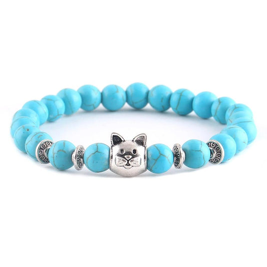 Kralen armband met kattenkop | Turquoise