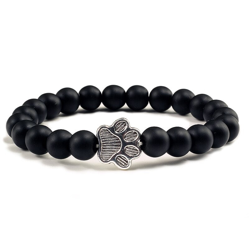 Kralen armband met kattenpootje | Zwart vulkanisch