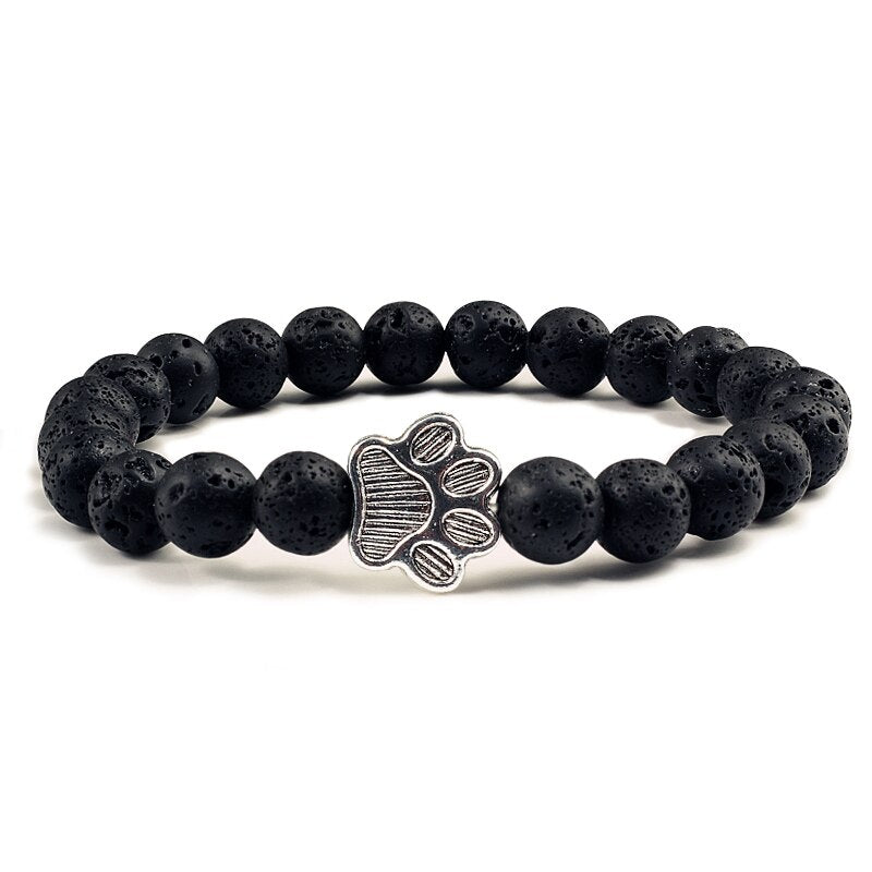 Kralen armband met kattenpoot van natuurlijke kralen in Zwart vulkanisch