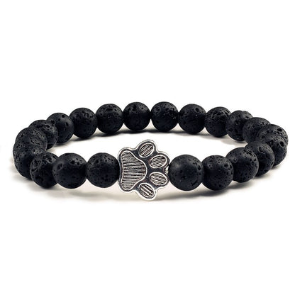Kralen armband met kattenpoot van natuurlijke kralen in Zwart vulkanisch