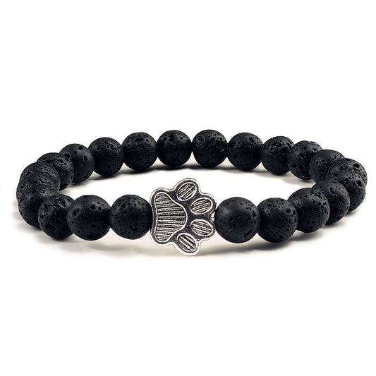 Kralen armband met kattenpootje | Zwart vulkanisch