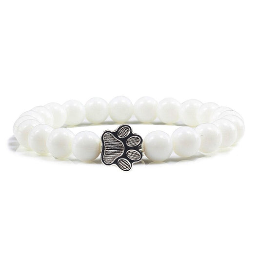 Kralen armband met kattenpootje | Wit