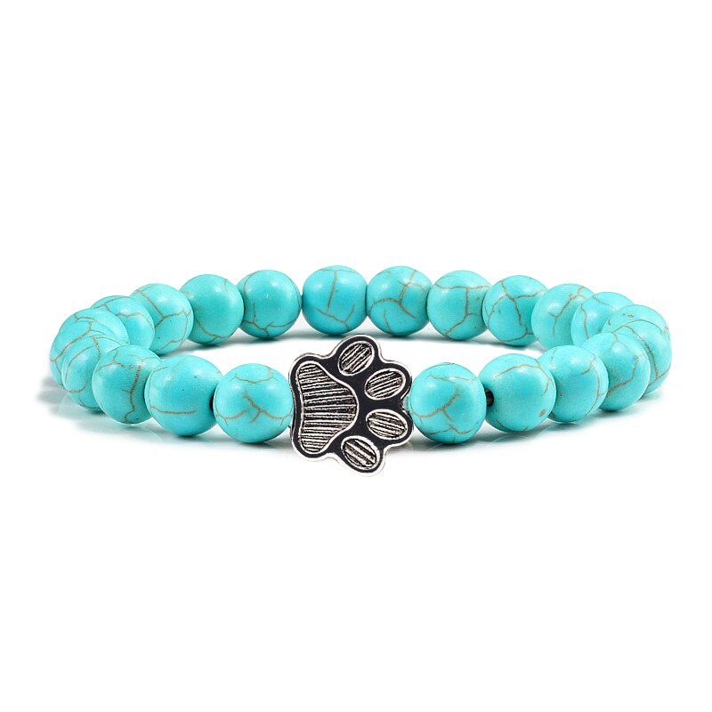 Kralen armband met kattenpoot van natuurlijke kralen in Turquoise